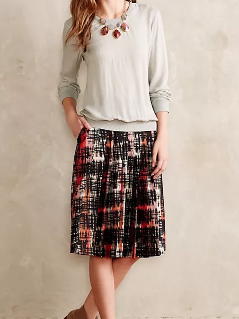 ANTHROPOLOGIE FYNN AND ROSE ABSTRACT PLEATED SKIRT